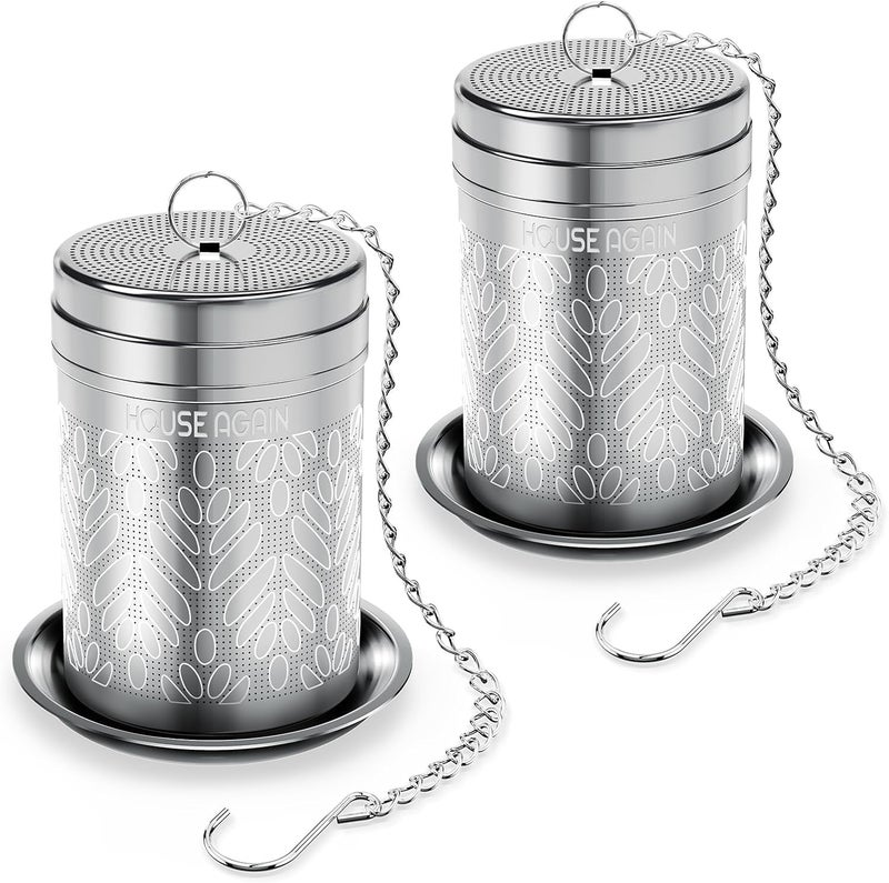HOUSE AGAIN 2 Pack Tea Strainers for Loose Tea, Extra Fine Mesh Tea Infuser, Updated Slim Threaded Lid & 304 Stainless Steel, Tea Ball Filter Bags Diffusers, Loose Leaf Tea Steeper for Brew Spices - Image 1